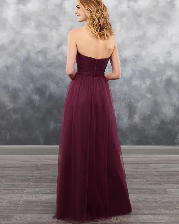 Sexy Burgundy Tulle A-line Bridesmaid Dresses Sweetheart Long Party Gowns Backless