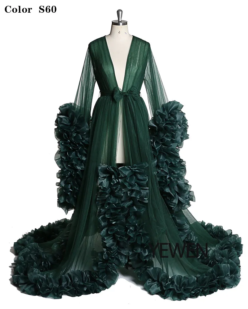 Sexy Evening Dress Long Sleeve Women V Neck Ruffled Ball Gown Dress