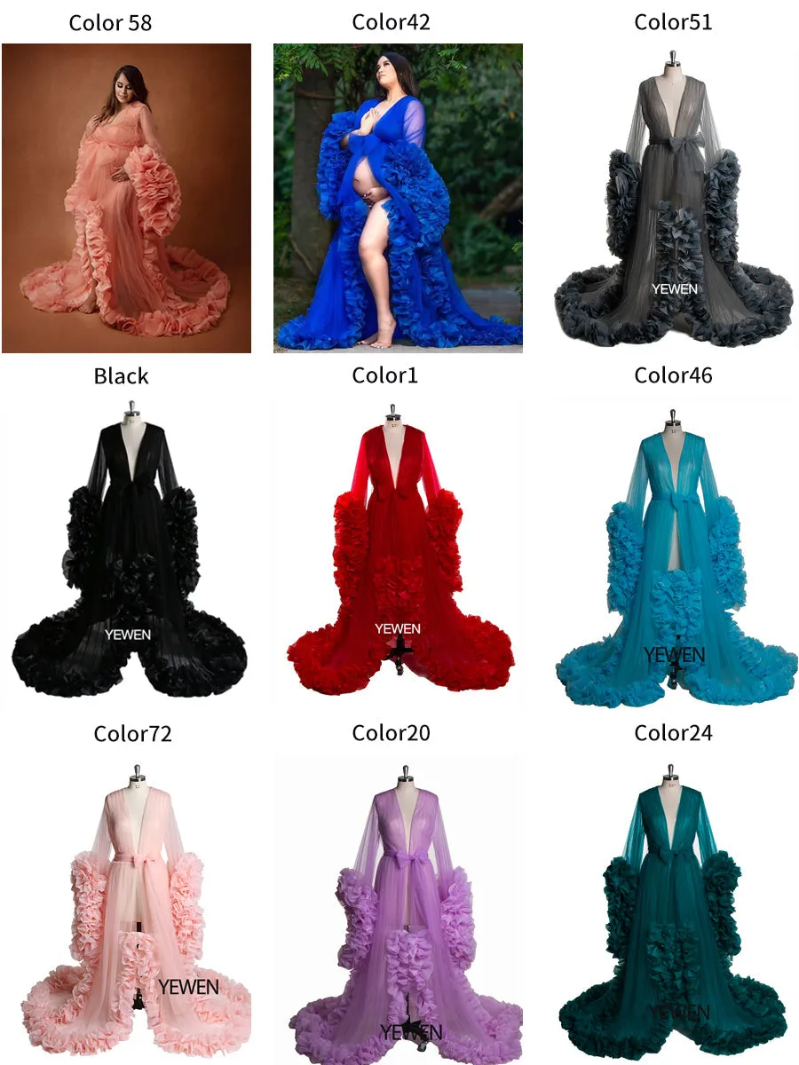 Sexy Evening Dress Long Sleeve Women V Neck Ruffled Ball Gown Dress