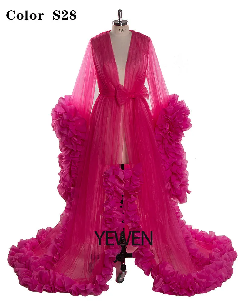 Sexy Evening Dress Long Sleeve Women V Neck Ruffled Ball Gown Dress