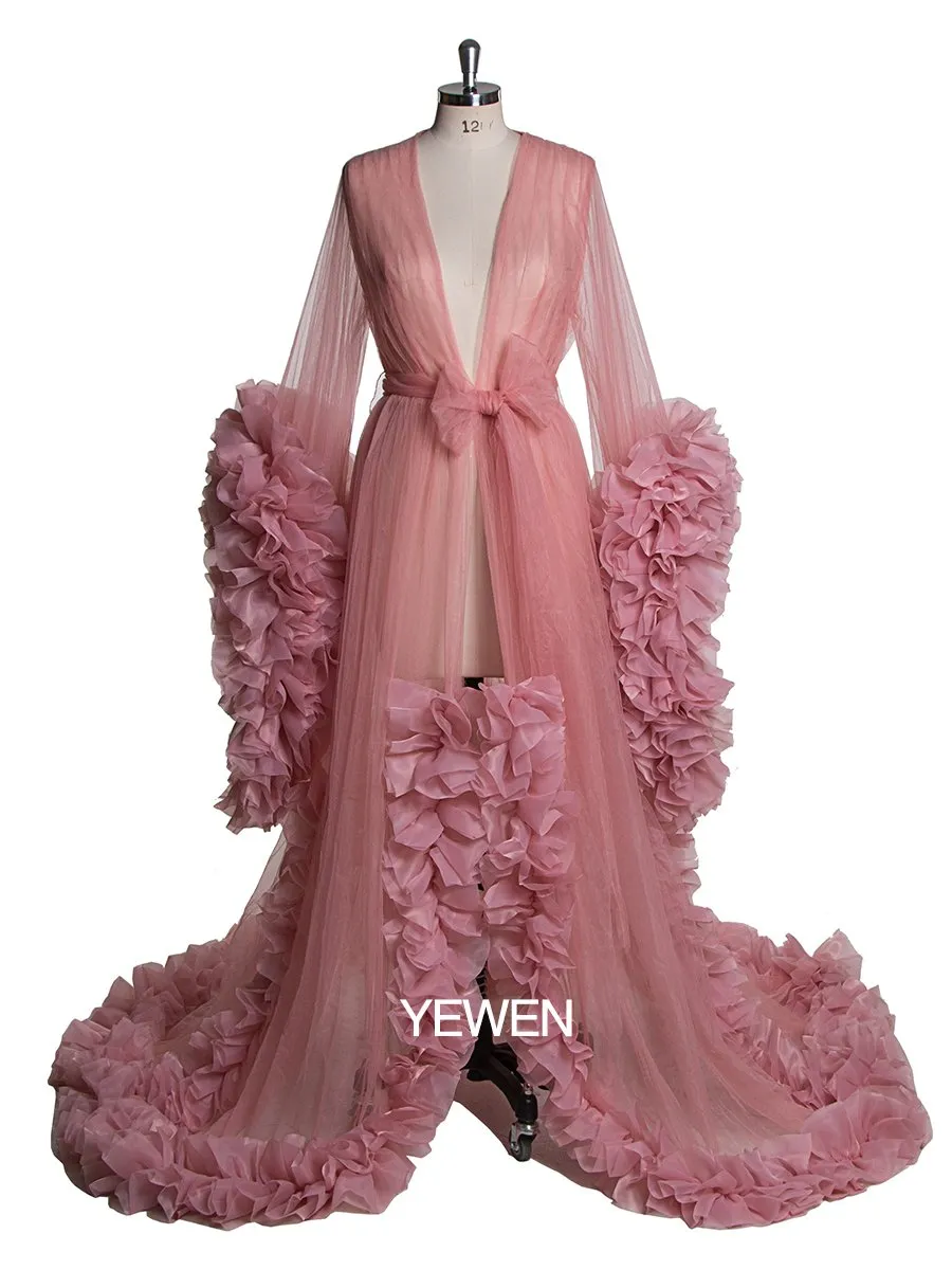 Sexy Evening Dress Long Sleeve Women V Neck Ruffled Ball Gown Dress