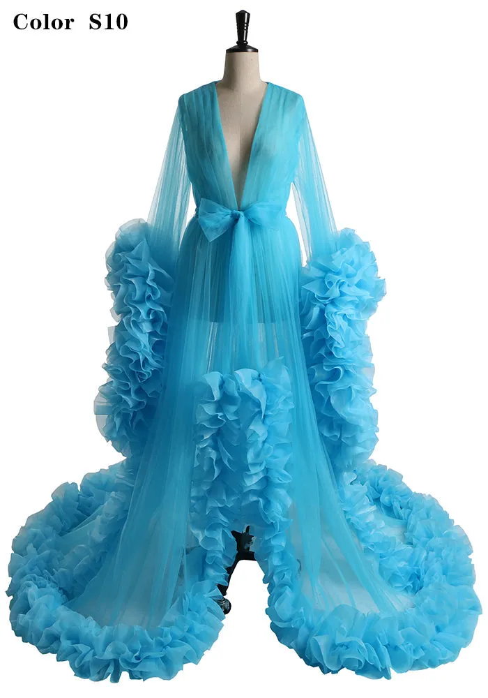 Sexy Evening Dress Long Sleeve Women V Neck Ruffled Ball Gown Dress