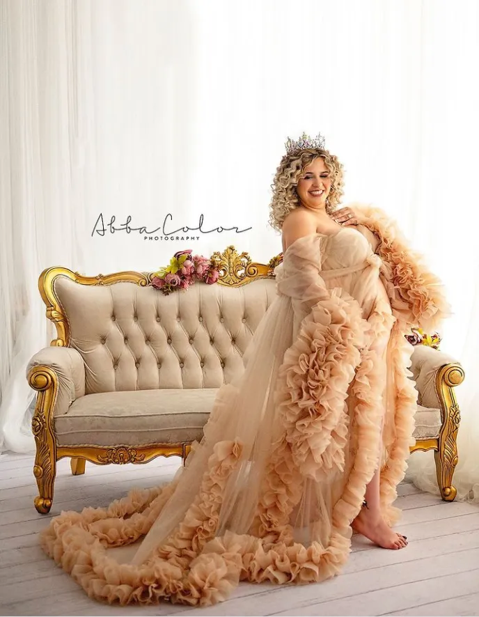 Sexy Evening Dress Long Sleeve Women V Neck Ruffled Ball Gown Dress