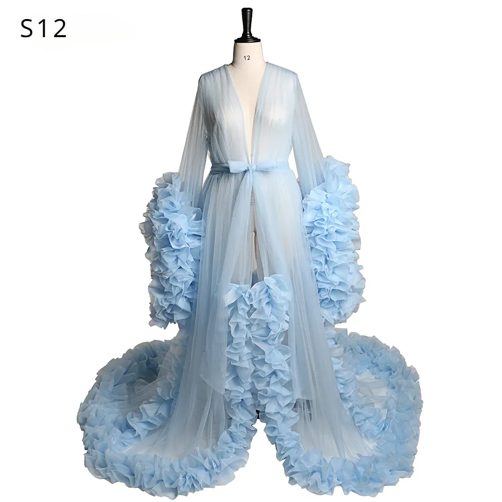 Sexy Evening Dress Long Sleeve Women V Neck Ruffled Ball Gown Dress