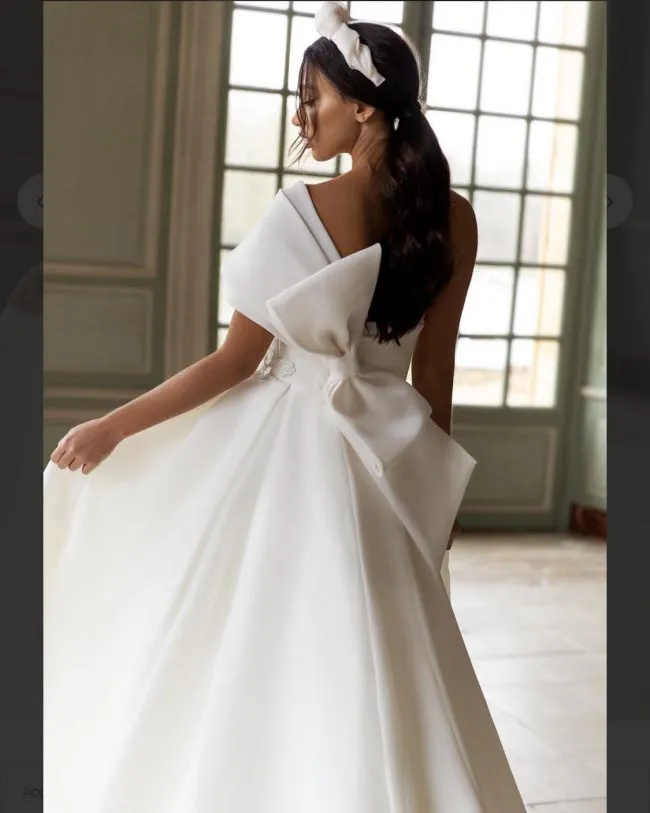 Sexy Organza Wedding Dresses 2022 One Shoulder BowKnot A-line Beach Wedding Gown Split Side