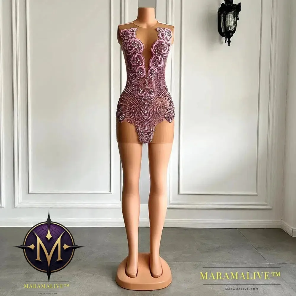 Sexy Sheer See Through Black - Girl Short Prom Dress Golden Diamond Luxury Beaded Crystals Women Cocktail Party Gowns For Birthday