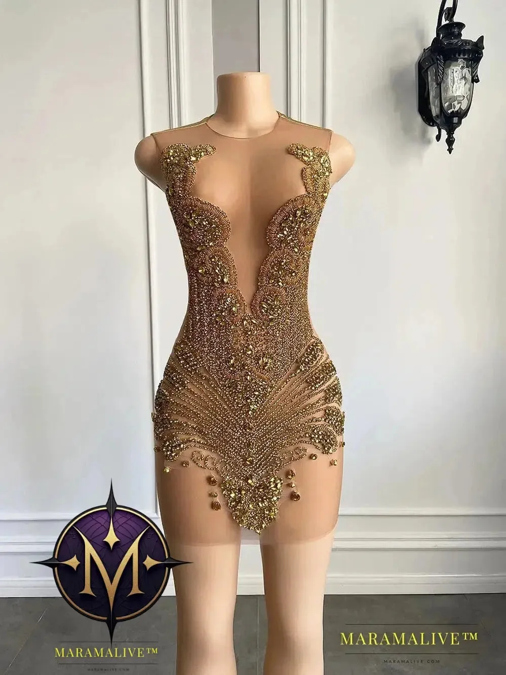Sexy Sheer See Through Black - Girl Short Prom Dress Golden Diamond Luxury Beaded Crystals Women Cocktail Party Gowns For Birthday