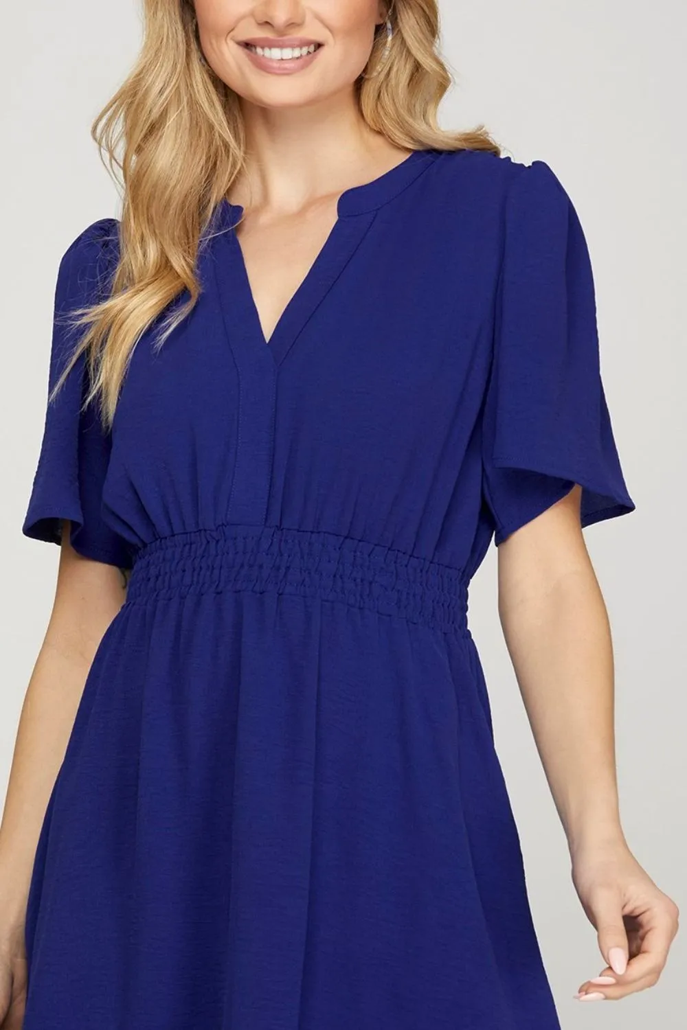 She   Sky Ruffled Hem Notched Flutter Sleeve Mini Dress