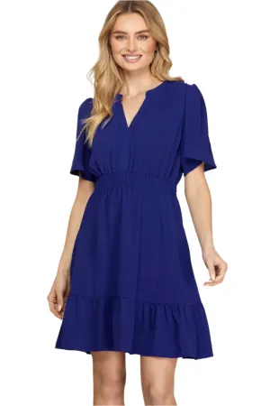 She   Sky Ruffled Hem Notched Flutter Sleeve Mini Dress