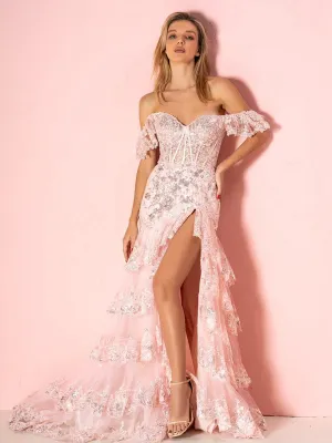 Sheath Off the Shoulder Long Prom Dresses (Lace-up Back)