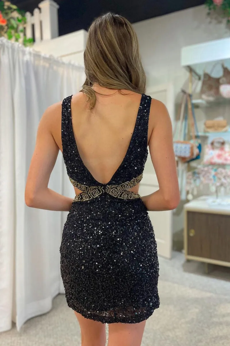 Sheath V Neck Sequins Homecoming Dresses