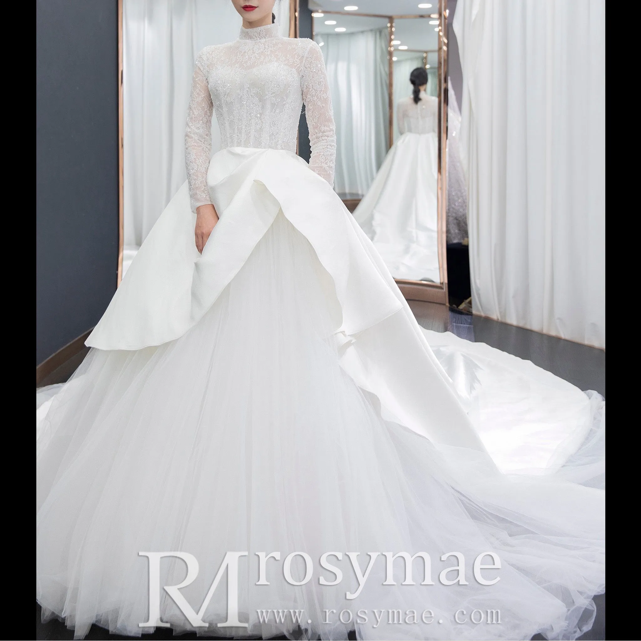Sheer Long Sleeve O-neck TurtleNeck Muslim Wedding Dresses