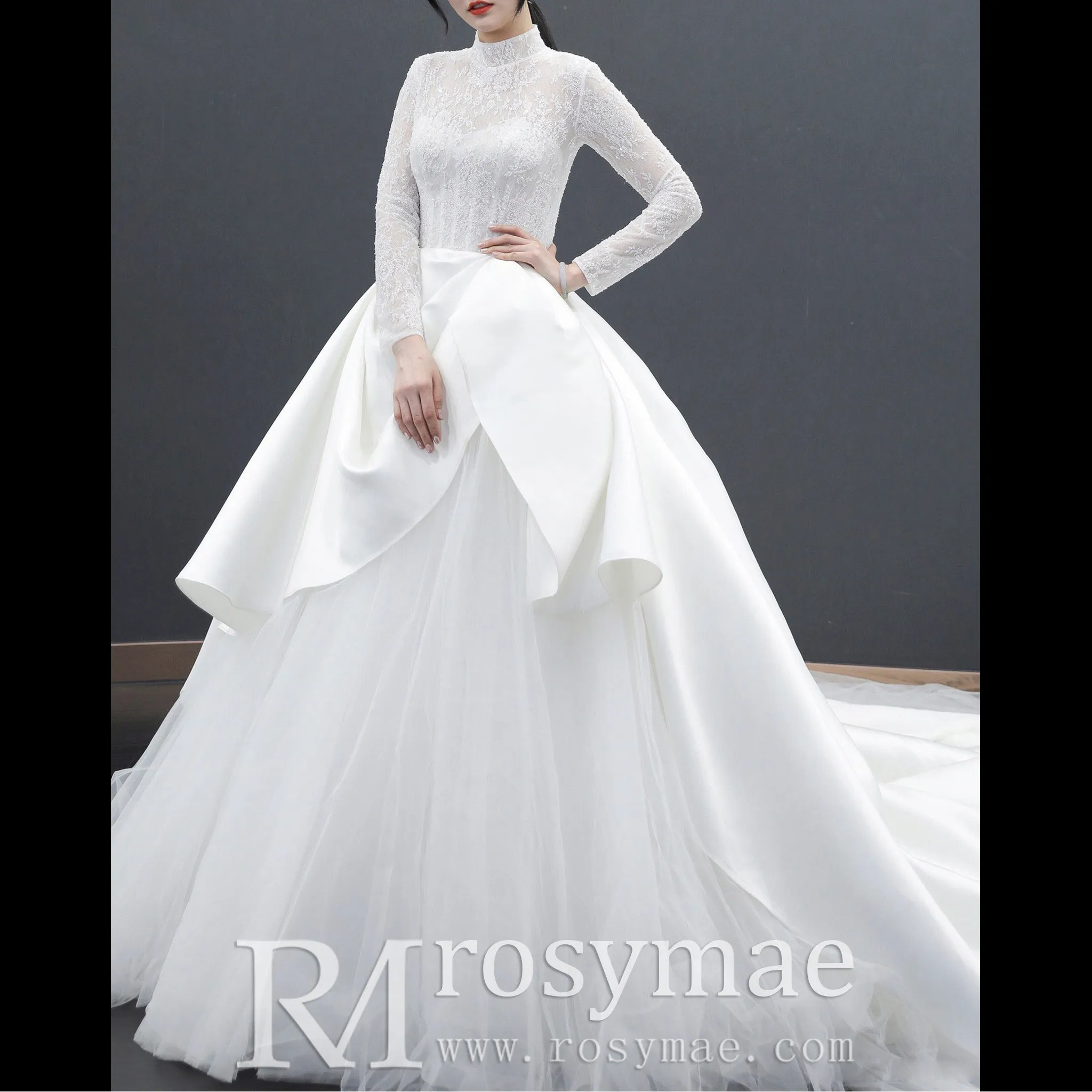 Sheer Long Sleeve O-neck TurtleNeck Muslim Wedding Dresses