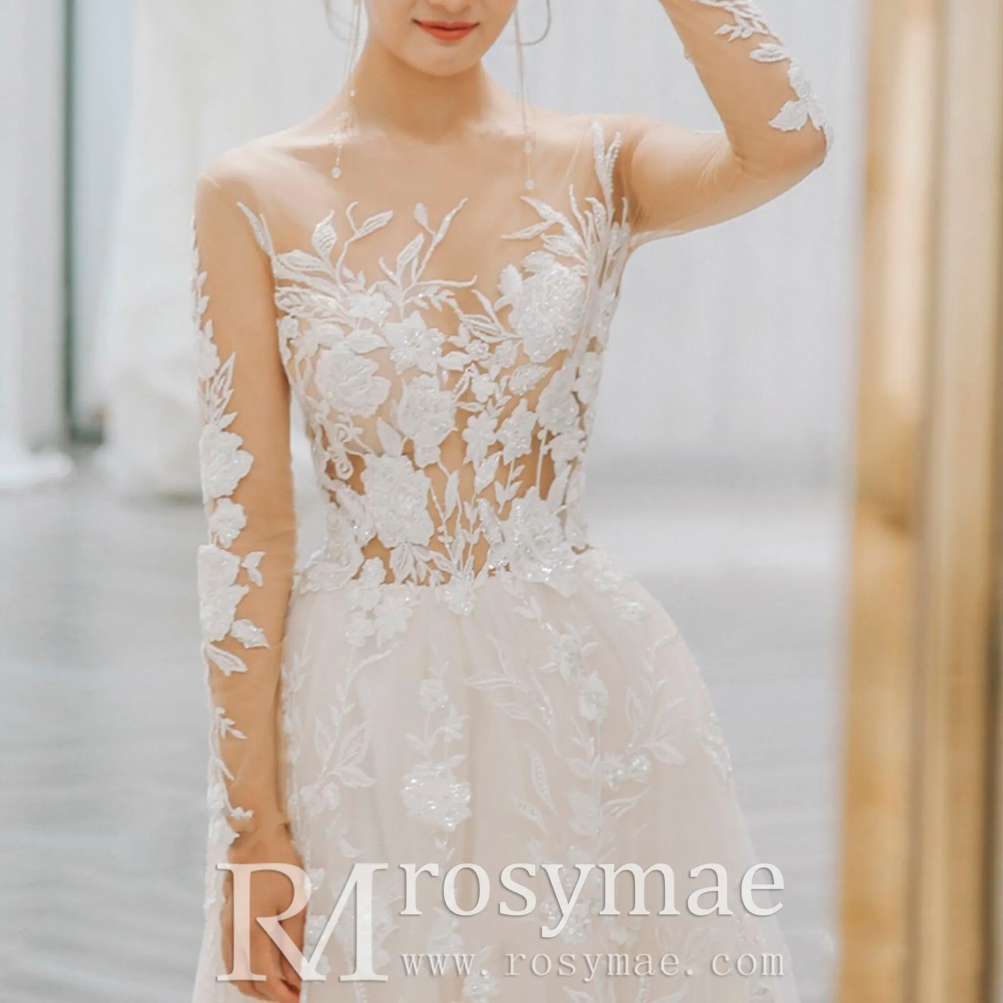 Sheer Long Sleeves Wedding Dresses & Gowns for Women