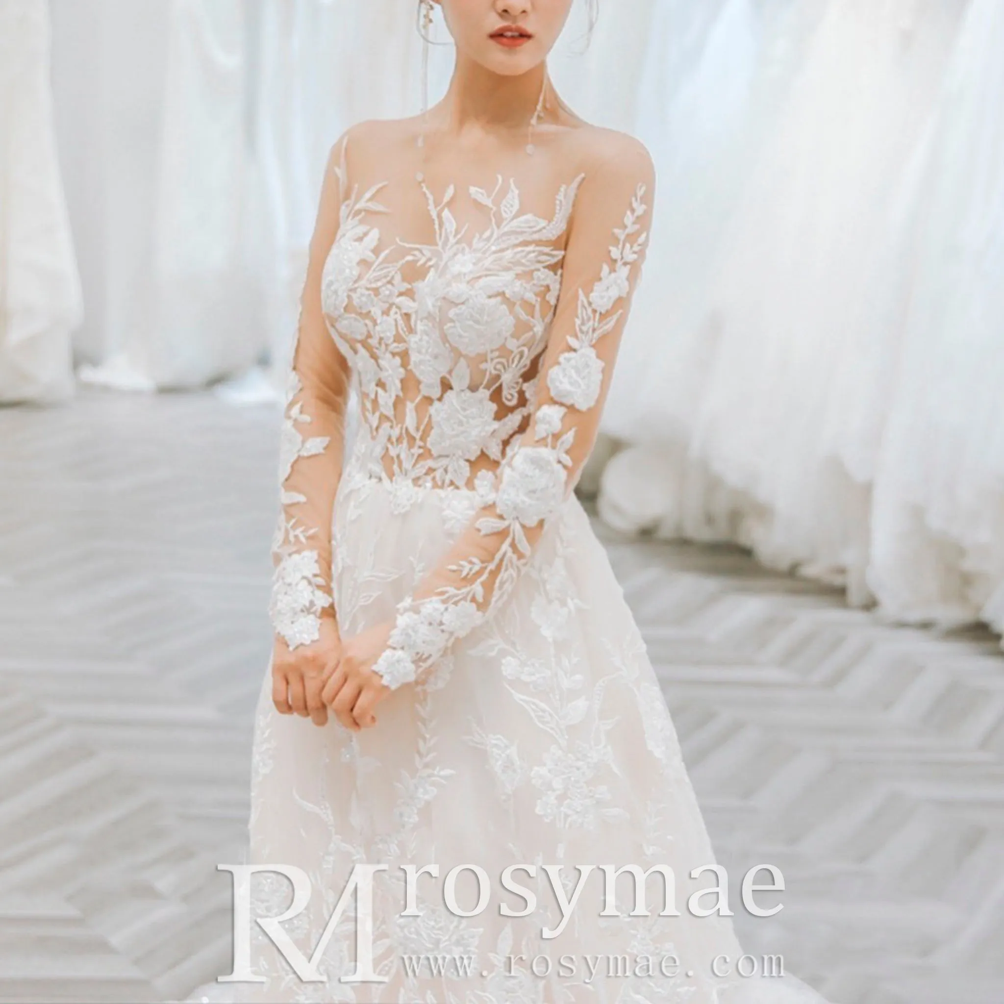 Sheer Long Sleeves Wedding Dresses & Gowns for Women
