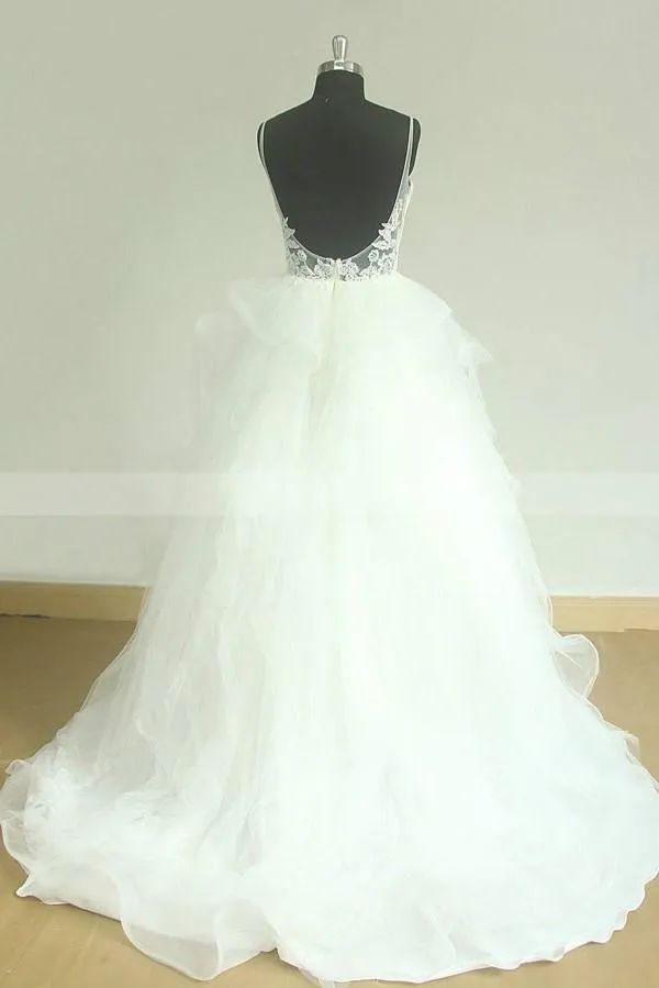 Shimmering Wedding Dress with Lace Straps and Horsehair Trim Skirt