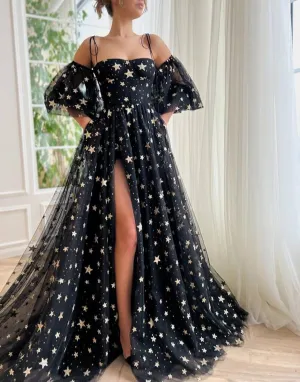 Side Slit Prom Dresses with Stars