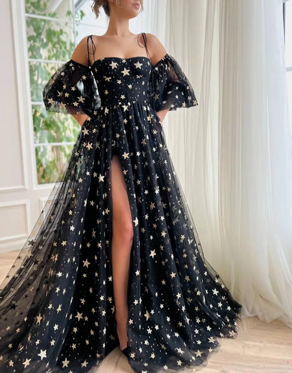 Side Slit Prom Dresses with Stars