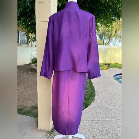 Signature Collection 2-piece set: dress and jacket embroidered, beaded purple 14