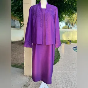 Signature Collection 2-piece set: dress and jacket embroidered, beaded purple 14