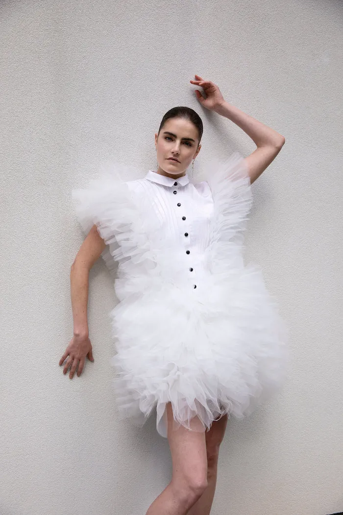 Silk Faille and Tulle Tuxedo Mini Dress