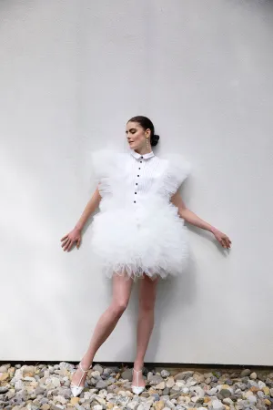 Silk Faille and Tulle Tuxedo Mini Dress