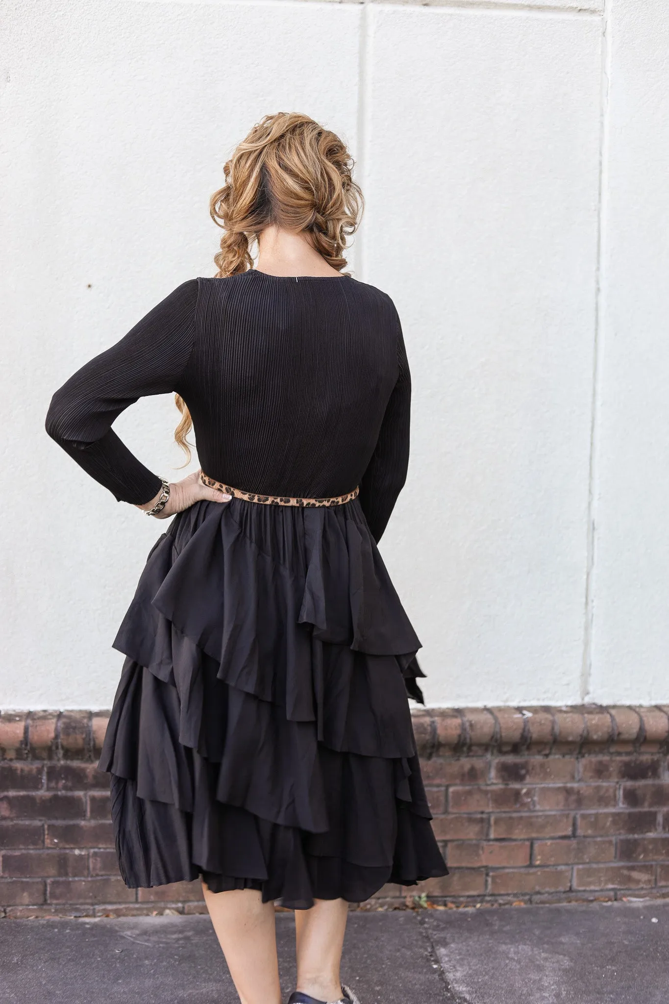 Silky Pleated Ruffle Dress