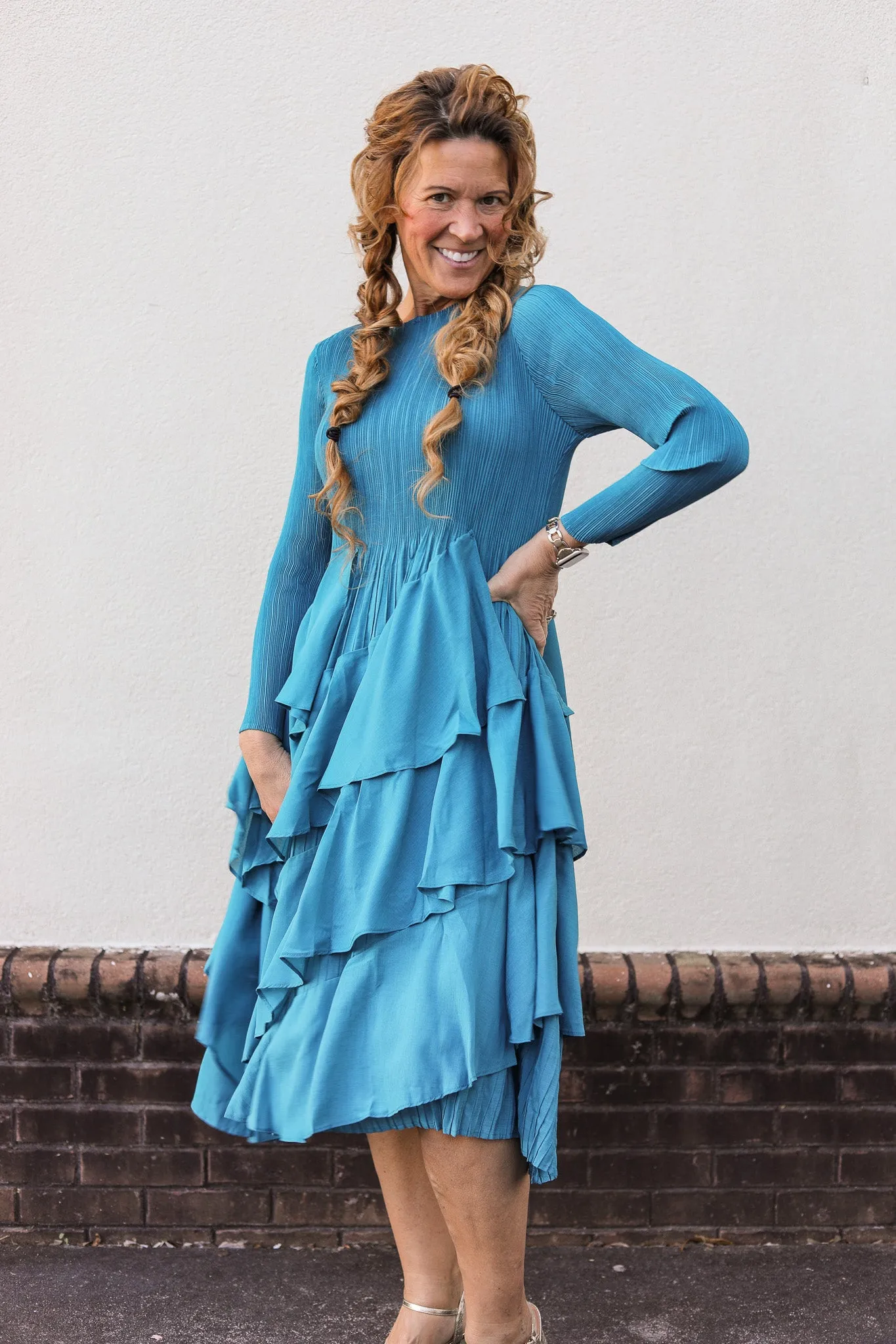 Silky Pleated Ruffle Dress