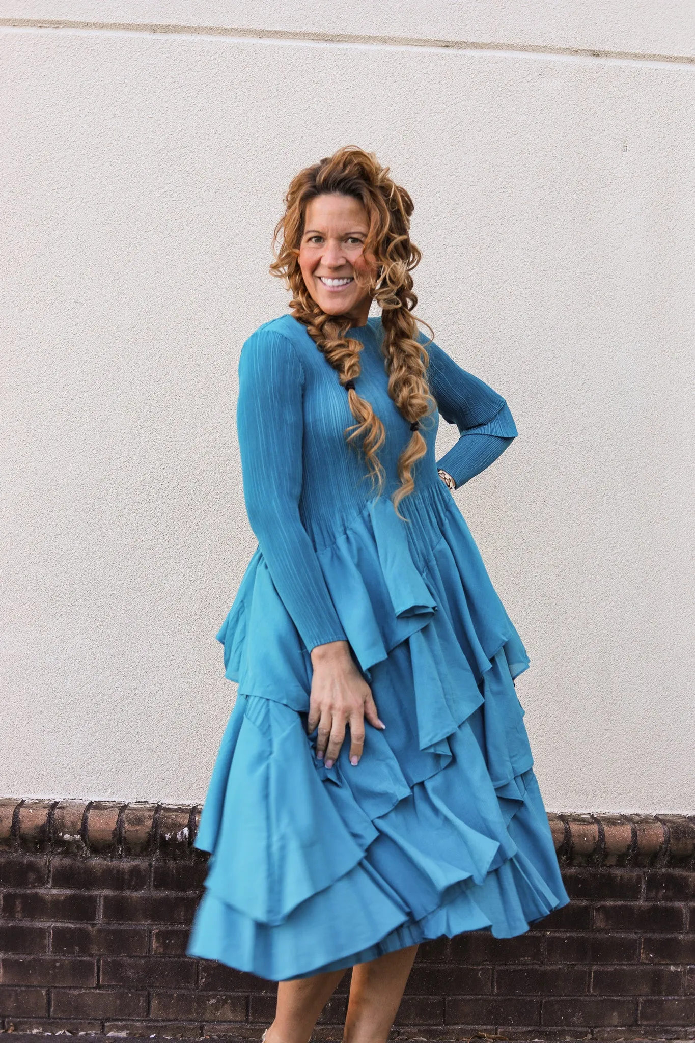 Silky Pleated Ruffle Dress