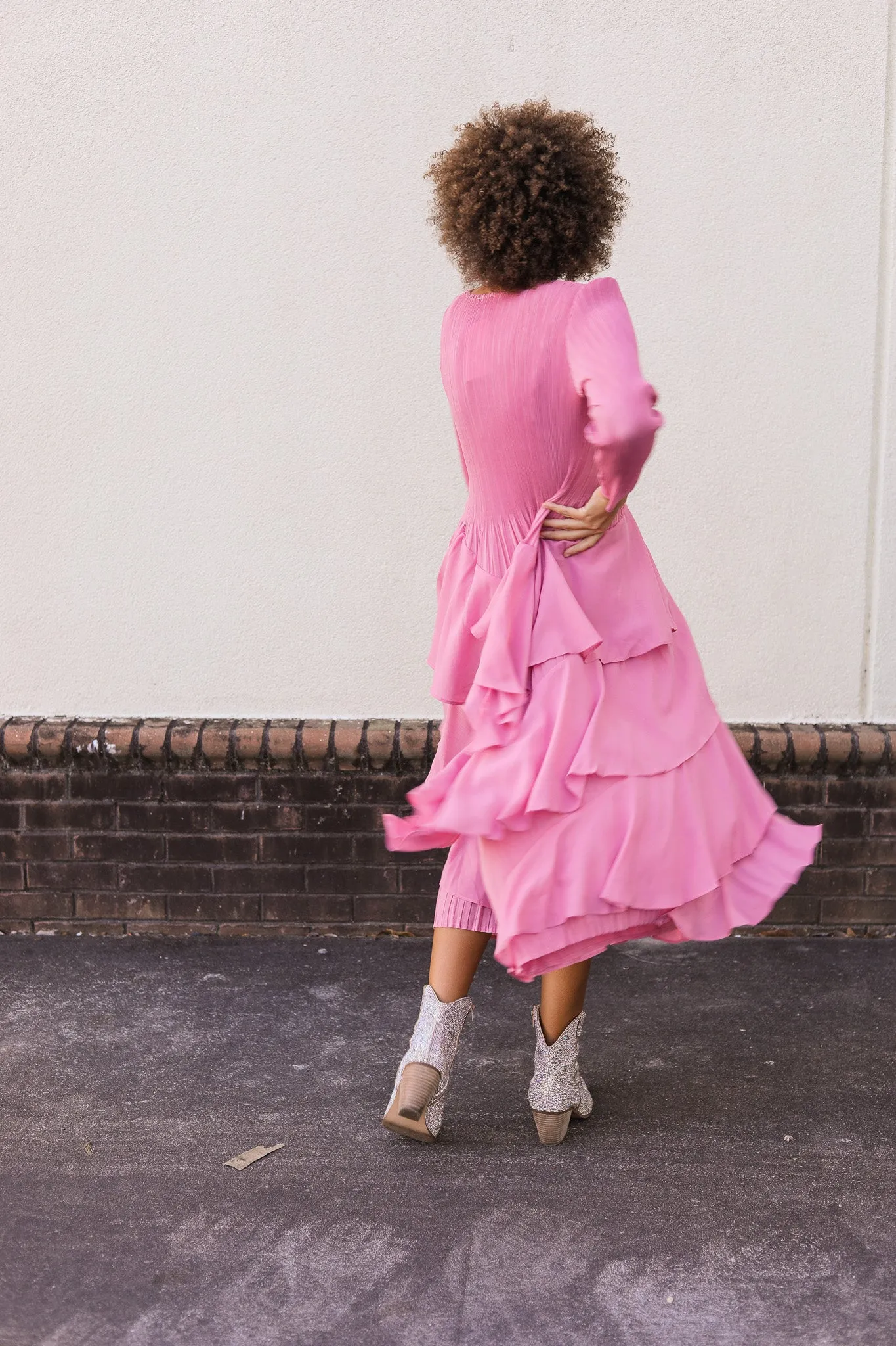 Silky Pleated Ruffle Dress