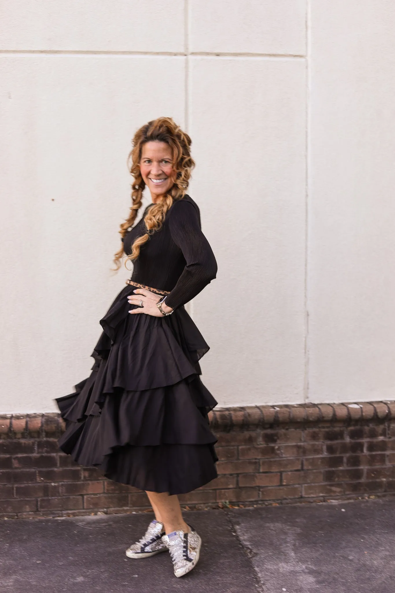 Silky Pleated Ruffle Dress