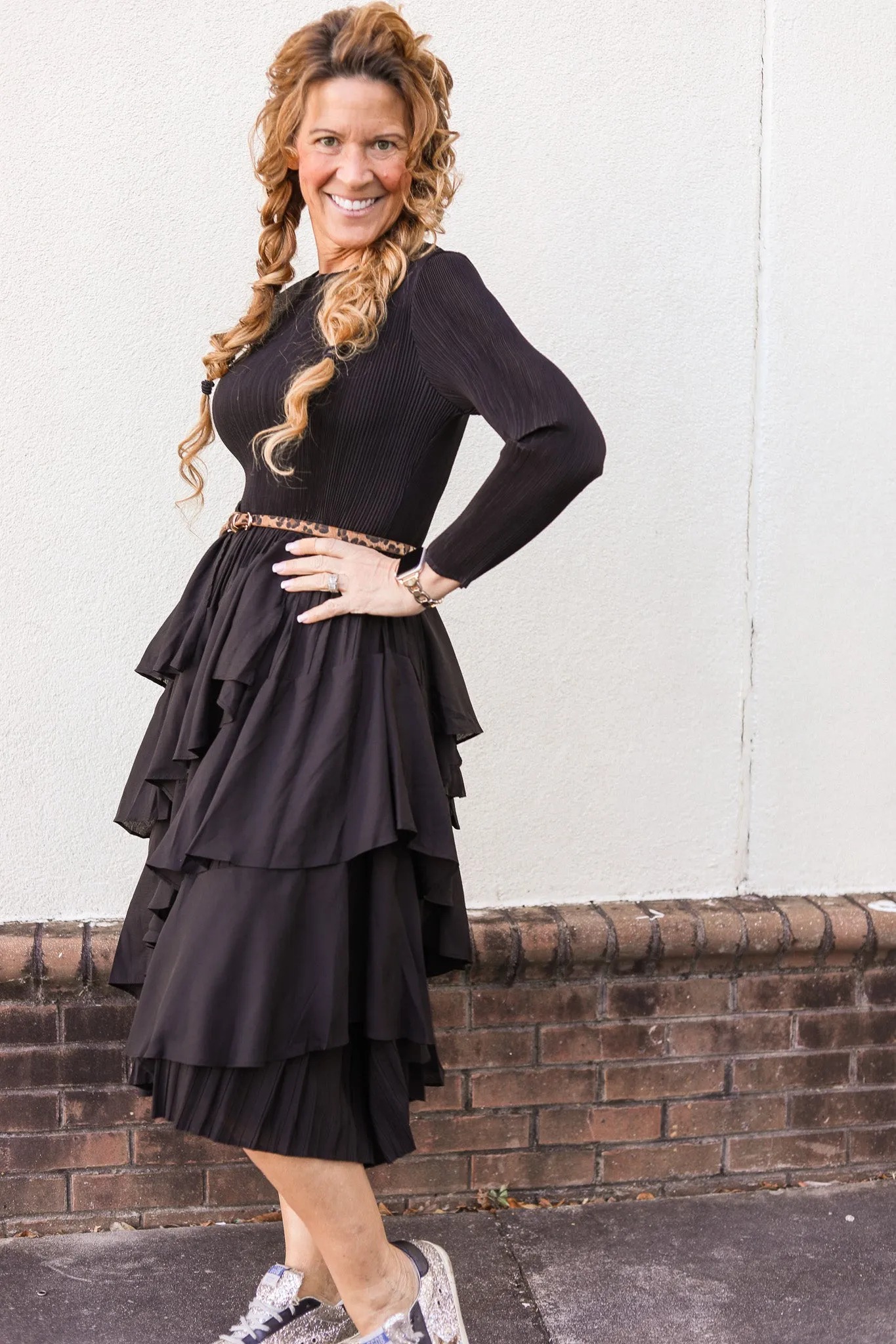 Silky Pleated Ruffle Dress