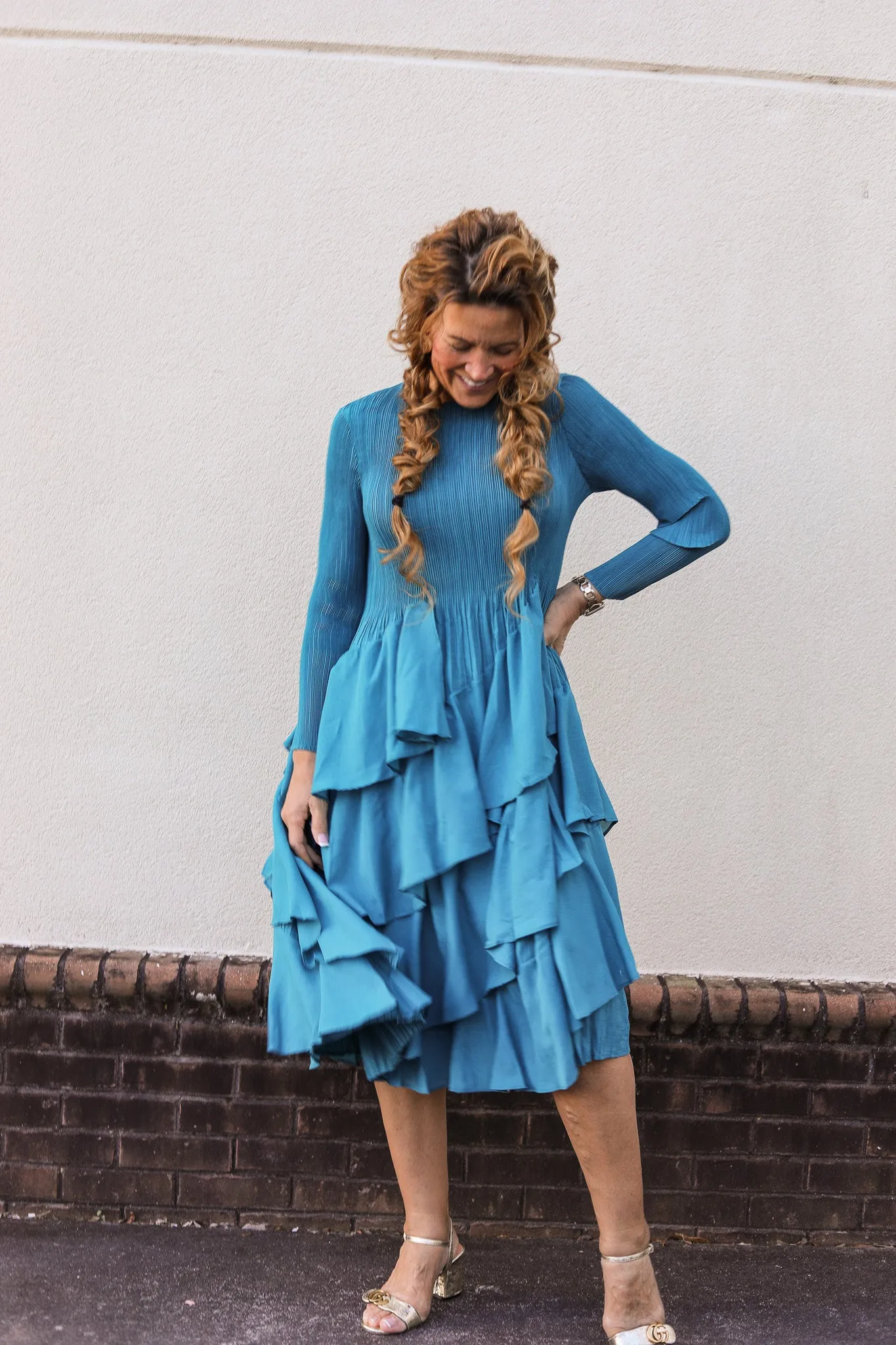 Silky Pleated Ruffle Dress