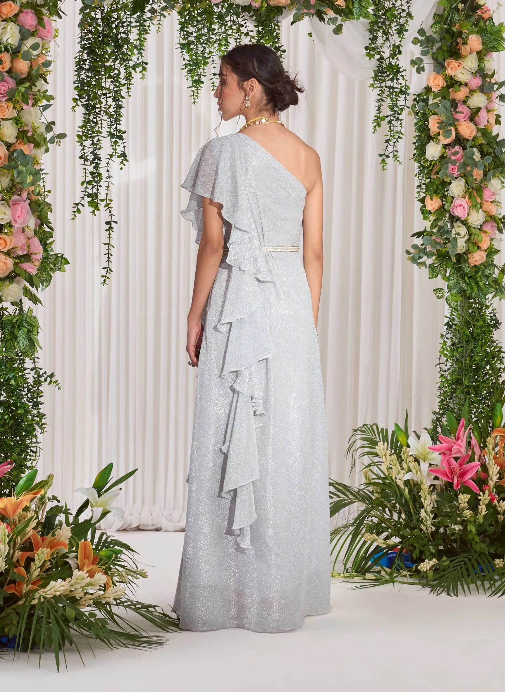 Silver all bling ruffle gown