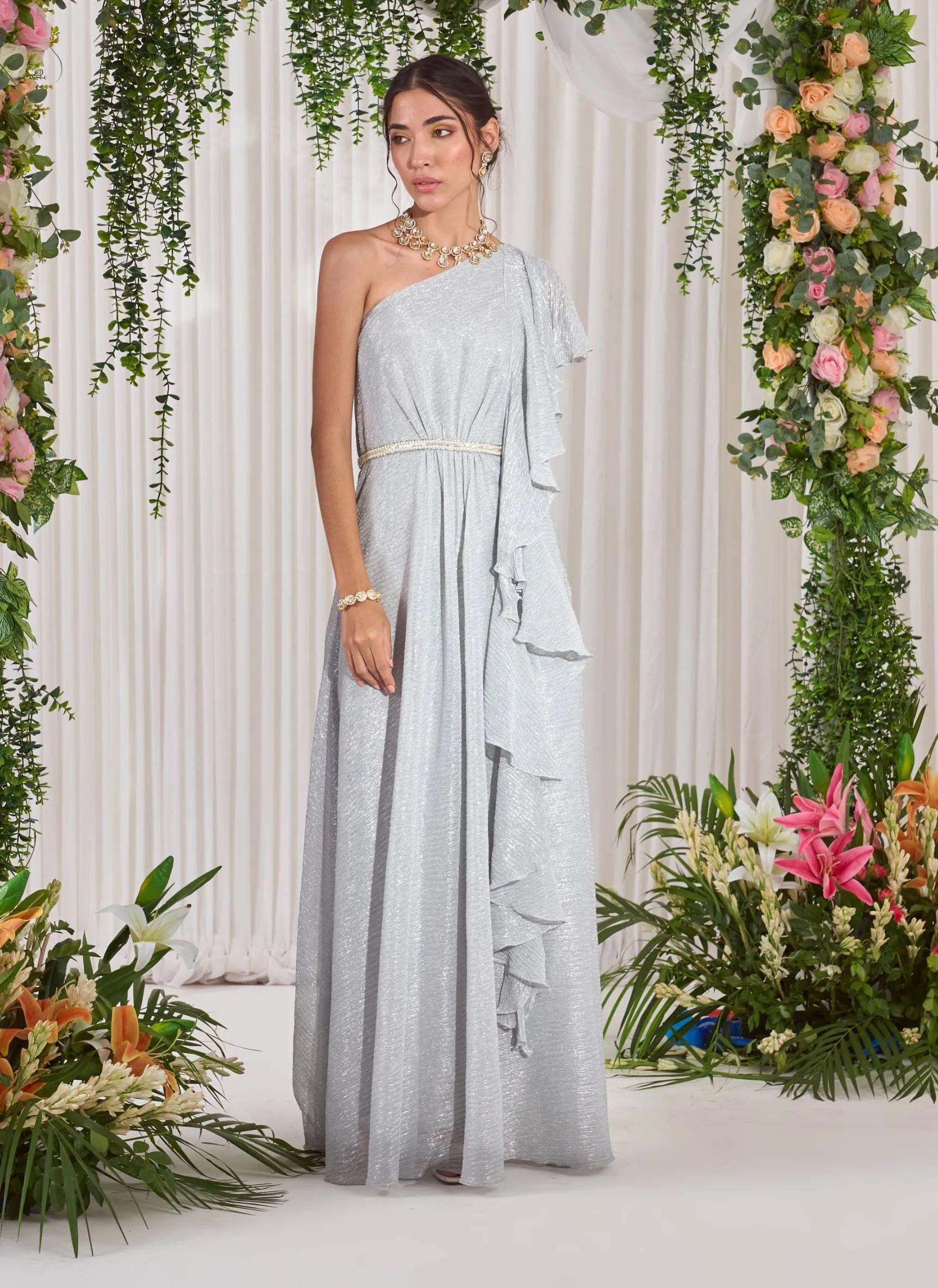 Silver all bling ruffle gown