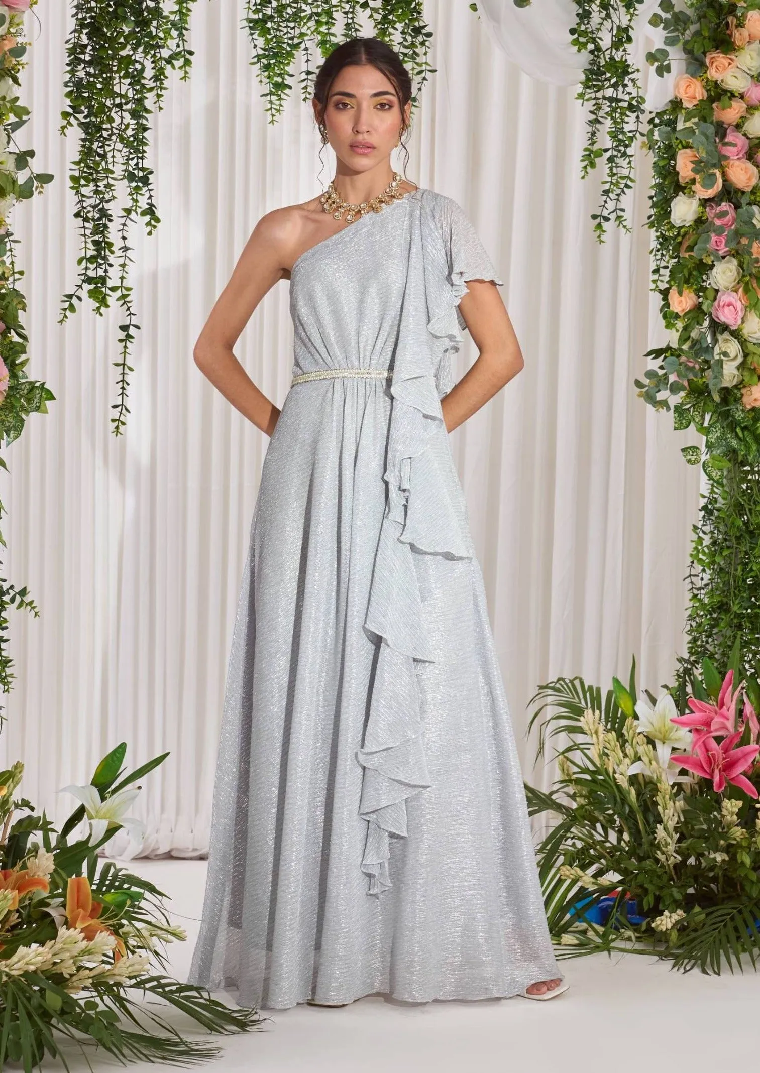 Silver all bling ruffle gown