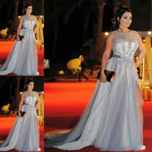 silver prom dresses ball gown vestido de fiesta de longo lace applique beaded prom gowns 2021