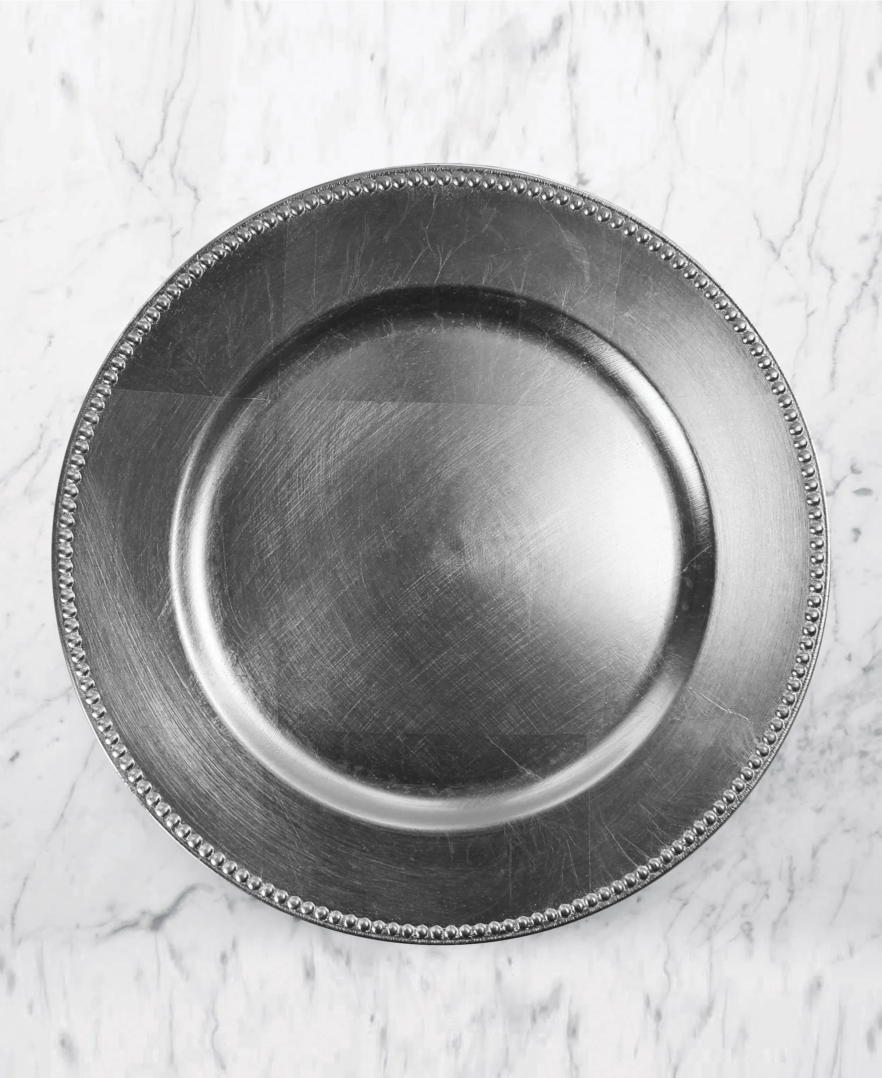 Silver Round Beaded Charger Plate Set, 12 Pieces