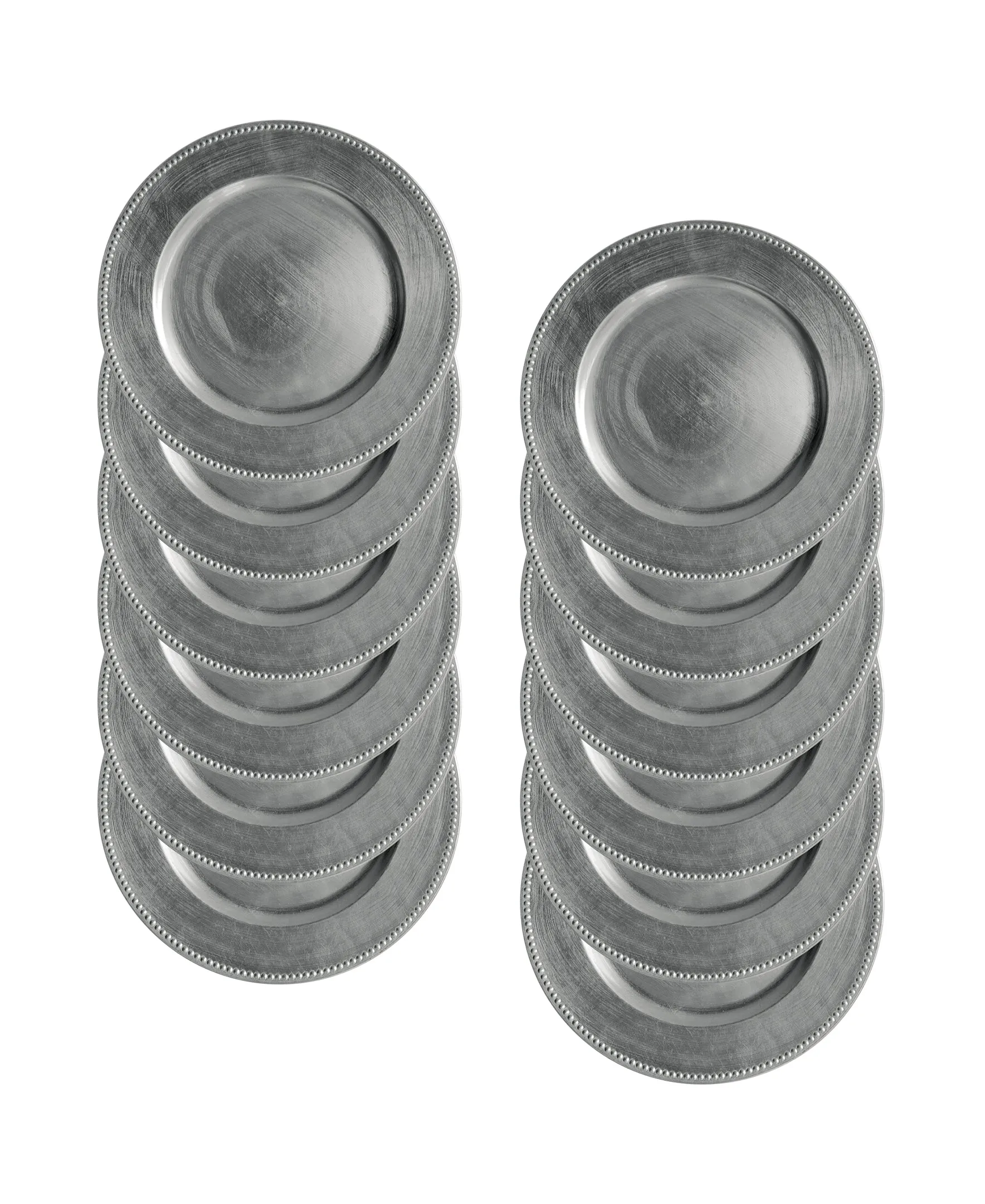Silver Round Beaded Charger Plate Set, 12 Pieces