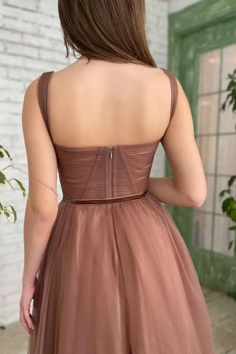Simple A-line Tea Length Tulle Short Prom Dresses Homecoming Dresses