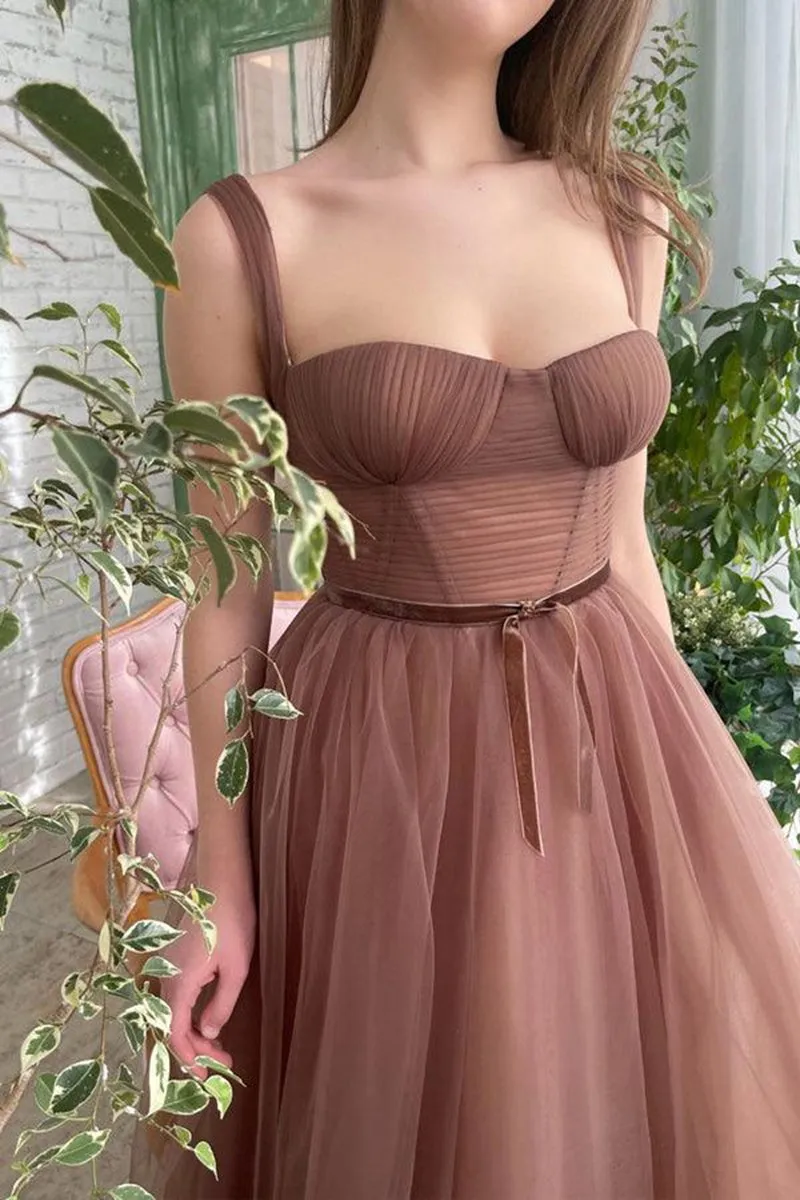 Simple A-line Tea Length Tulle Short Prom Dresses Homecoming Dresses