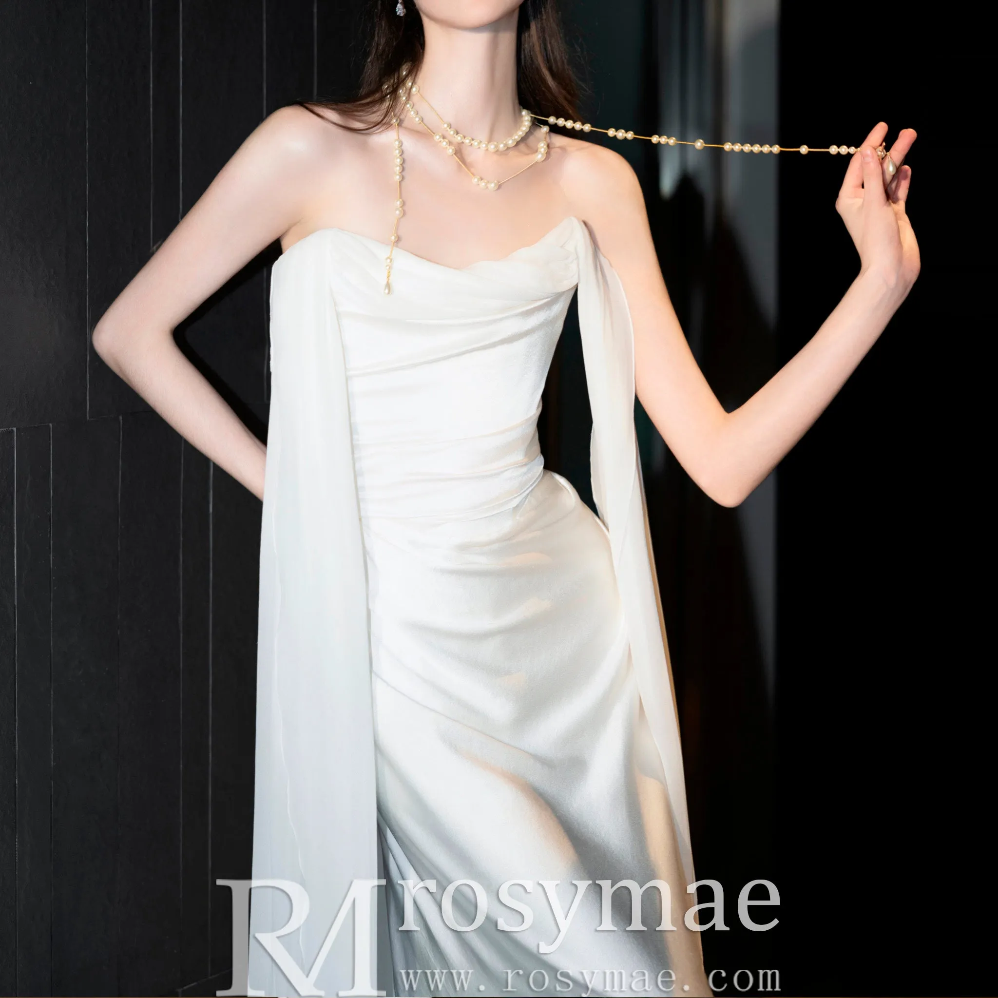 Simple Cape Mermaid Beach Wedding Dress With Boat Neckline