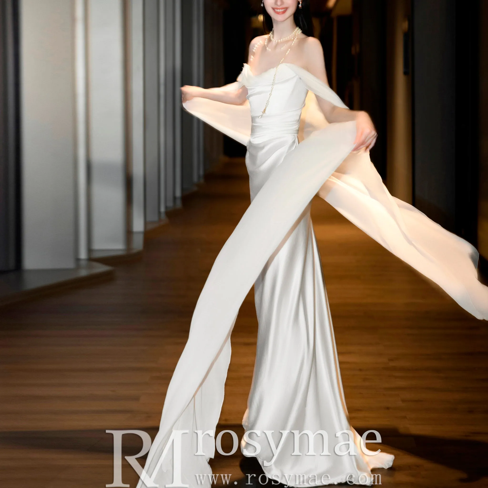 Simple Cape Mermaid Beach Wedding Dress With Boat Neckline