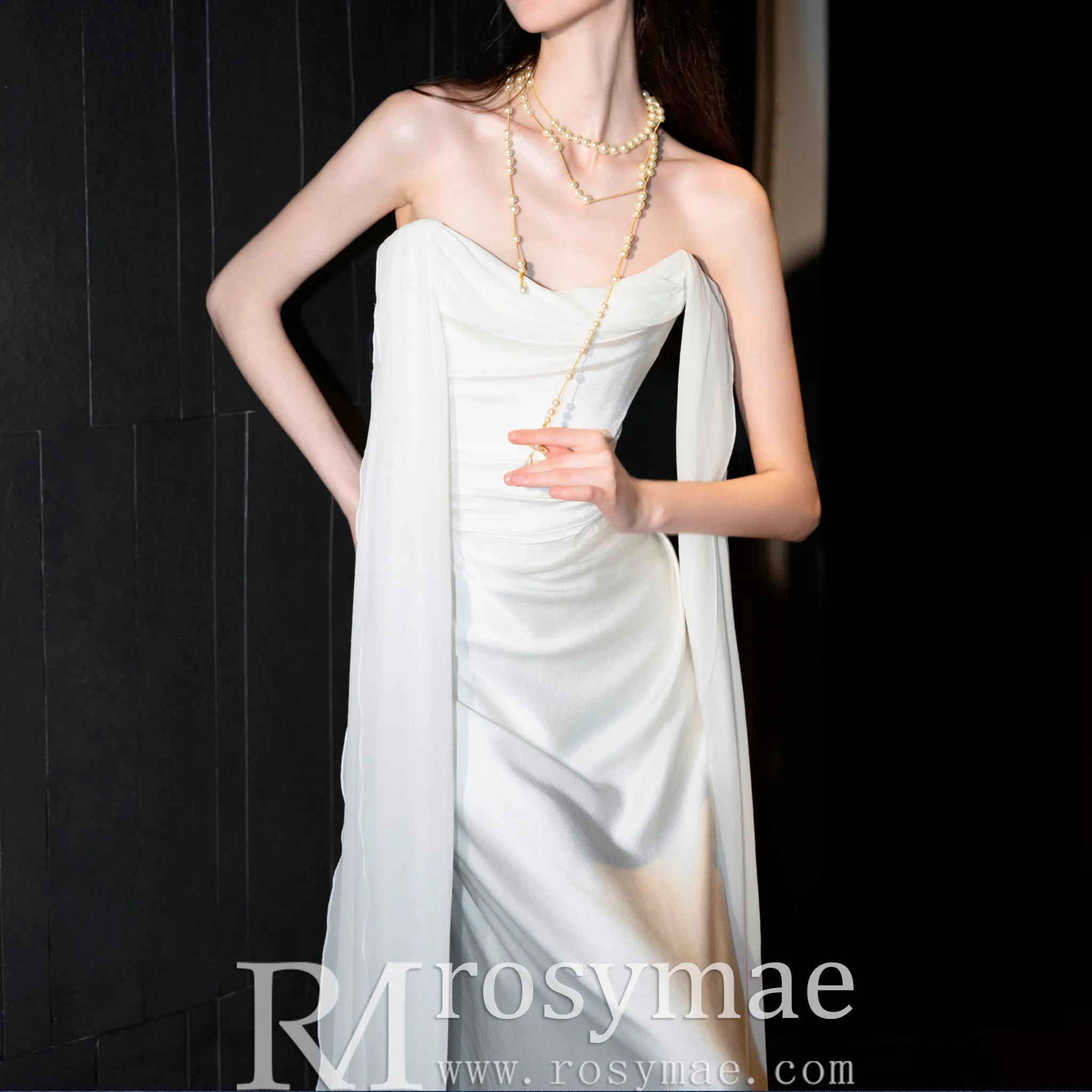 Simple Cape Mermaid Beach Wedding Dress With Boat Neckline