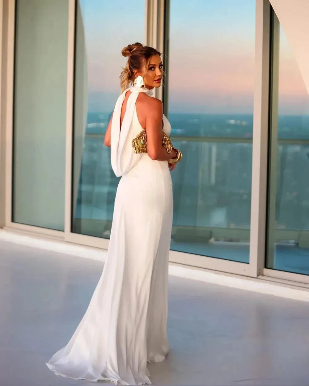 Simple Sexy Wedding Dress V neck Wedding Gown High Slit Satin Backless Bridal Gown For Women Vestido de Novia