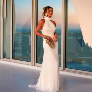 Simple Sexy Wedding Dress V neck Wedding Gown High Slit Satin Backless Bridal Gown For Women Vestido de Novia