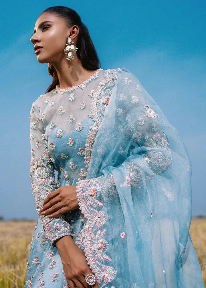 Sky Blue  Lehenga and  Gown Pakistani Bridal Dress
