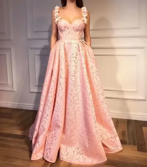 sleeveless pink prom dresses long handmade flowers lace appliqué elegant prom gown vestidos elegantees