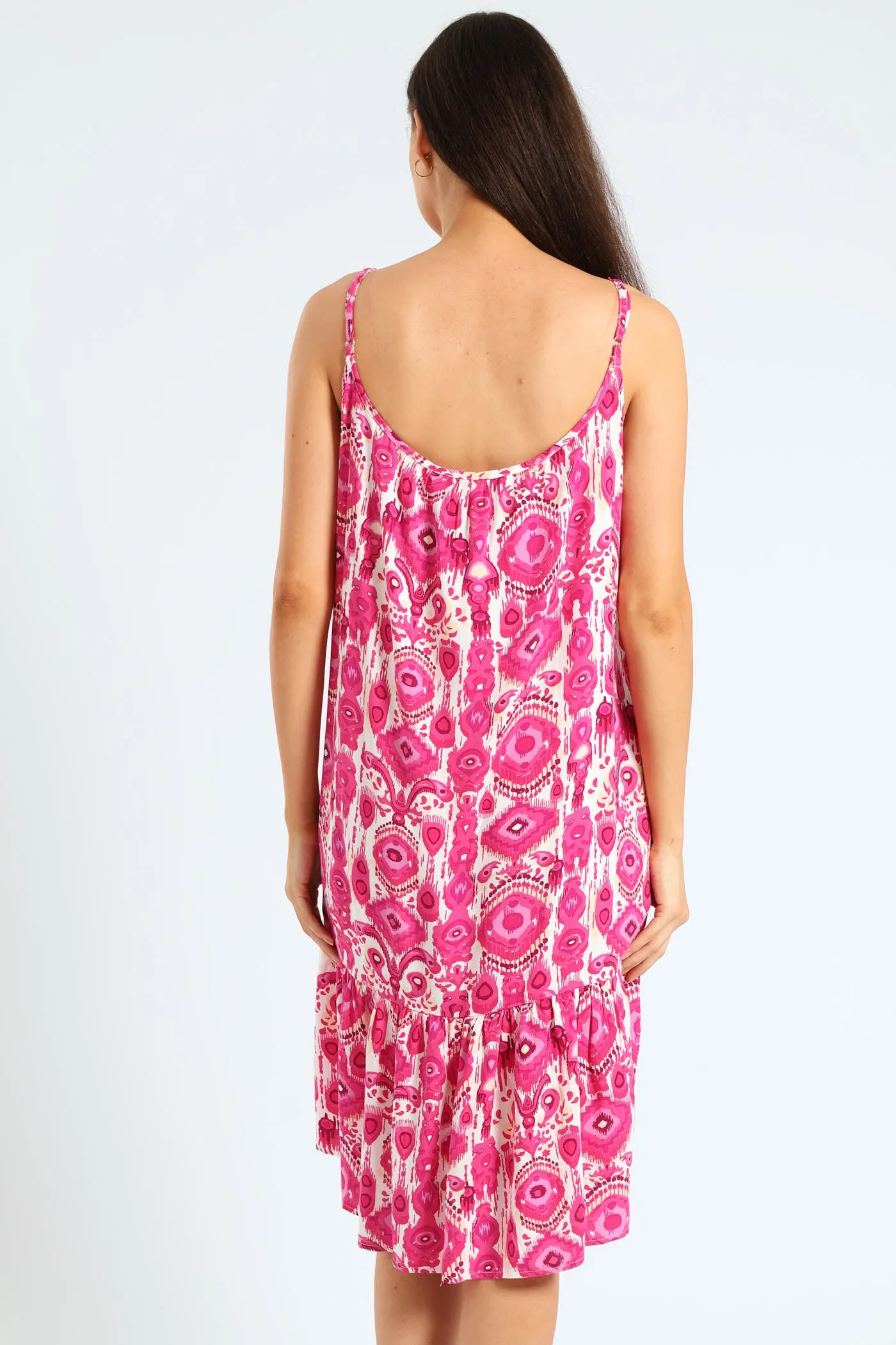 Sleeveless Strappy Peplum Hem Printed Mini Dress - Cerise