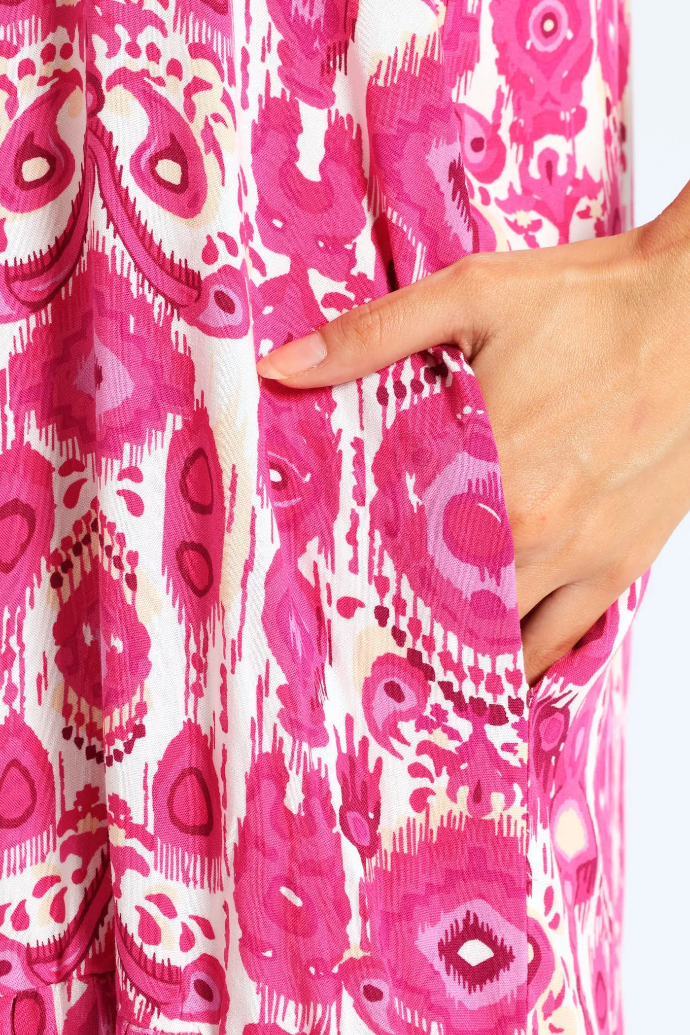 Sleeveless Strappy Peplum Hem Printed Mini Dress - Cerise